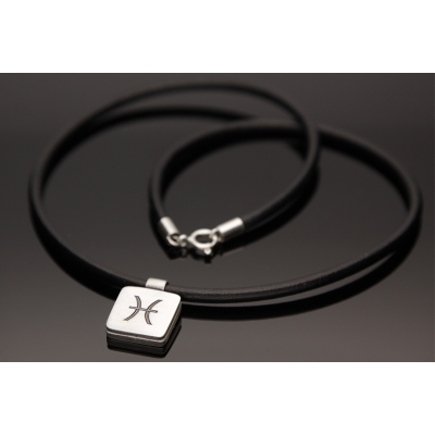 Naszyjnik rzemień/srebro - Ryby